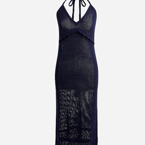 NWT J.Crew Tie Back Sheer Pointelle Knit Dress ~ Sz XS ~ Navy ~ Swim